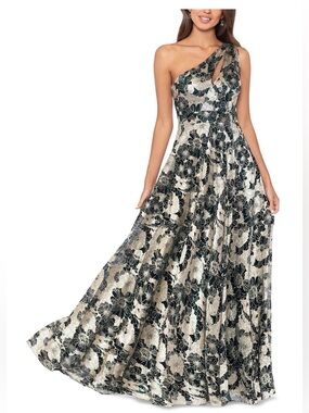 Betsy & Adam Womens Green Gold Floral A-Line Long Evening Gown NWT. SZ 6.